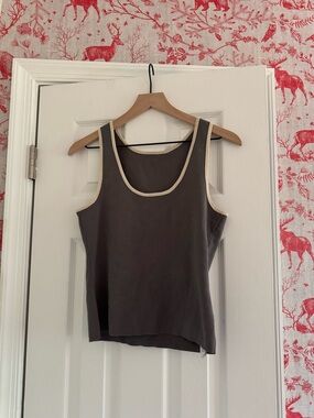 Set of 2 Sleeveless Contrast-Trim Tank Top - grey and black from Claire Rose